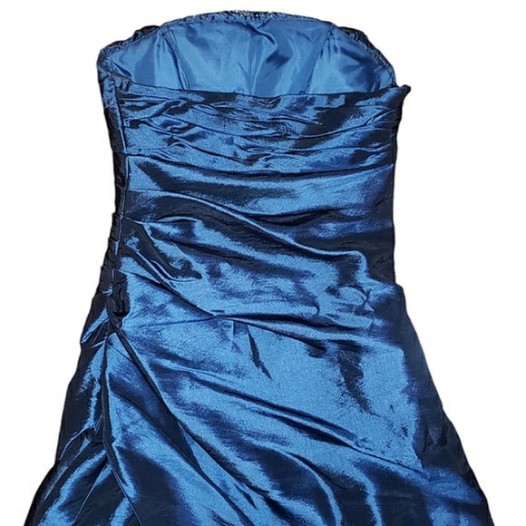 Jump Apparel Strapless Sequins Blue Colorshift Fit & Flare A-Line Long Dress 3/4 - Picture 11 of 17